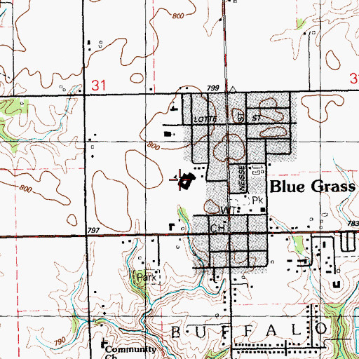 Topographic Map of Blue Grass Elementary School, IA