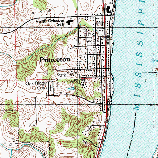 Topographic Map of Princeton City Cemetery, IA