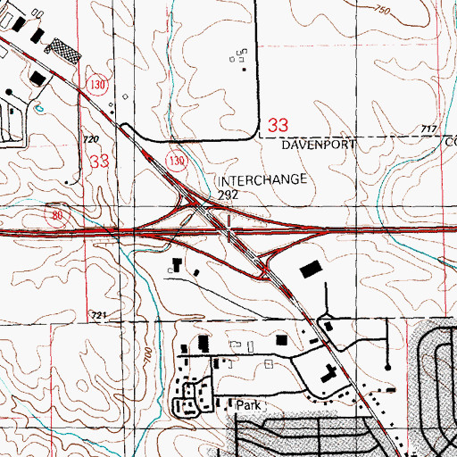Topographic Map of Interchange 292, IA