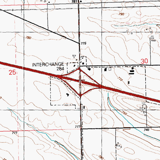 Topographic Map of Interchange 284, IA