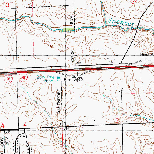 Topographic Map of Davenport East Bound Rest Area, IA