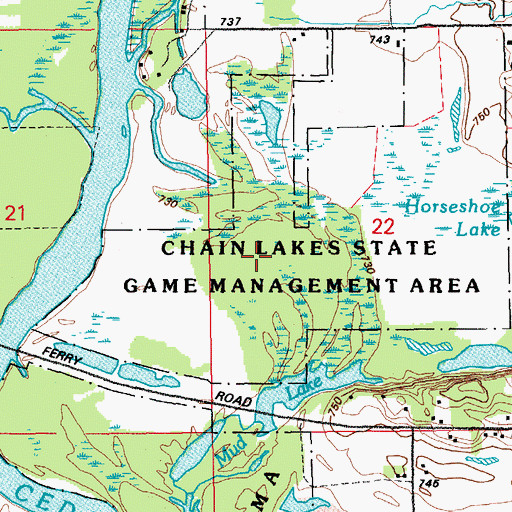 Topographic Map of Chain-O-Lakes Wildlife Management Area, IA