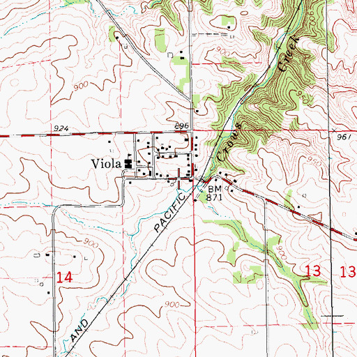 Topographic Map of Viola (historical), IA
