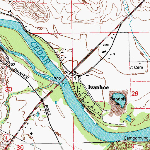 Topographic Map of Ivanhoe POst Office (historical), IA