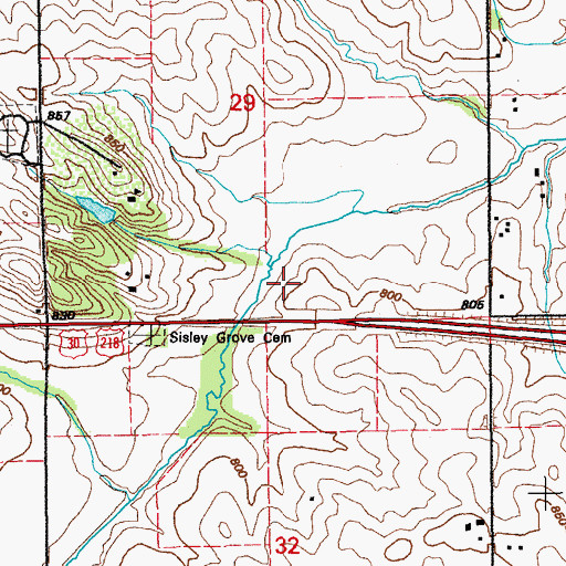 Topographic Map of Sisley's Grove Post Office (historical), IA