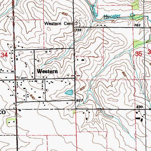 Topographic Map of Western College Post Office (historical), IA