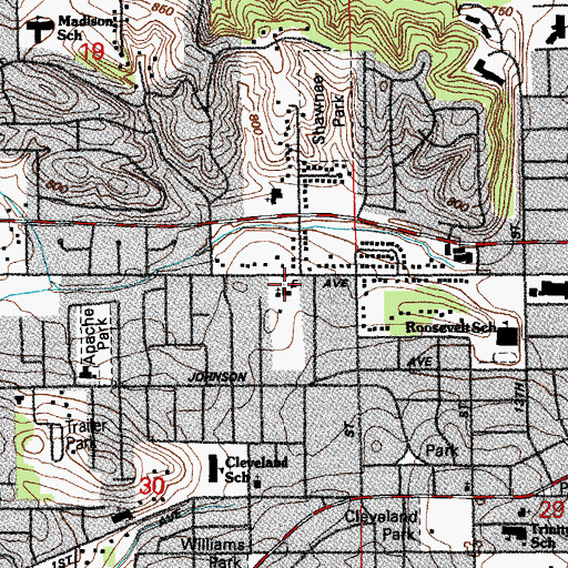 Topographic Map of First Church of the Open Bible, IA