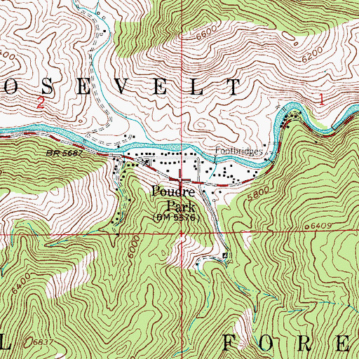 Topographic Map of Poudre Park, CO