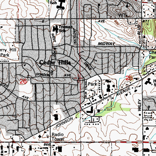 Topographic Map of Cedar Hills Community Church, IA