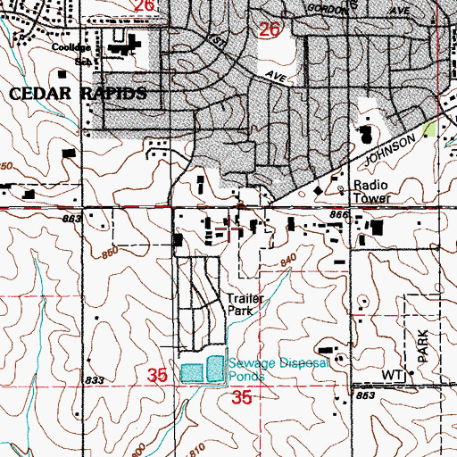 Topographic Map of Jehovahs Witnesses Cedar Valley Kingdom Hall, IA