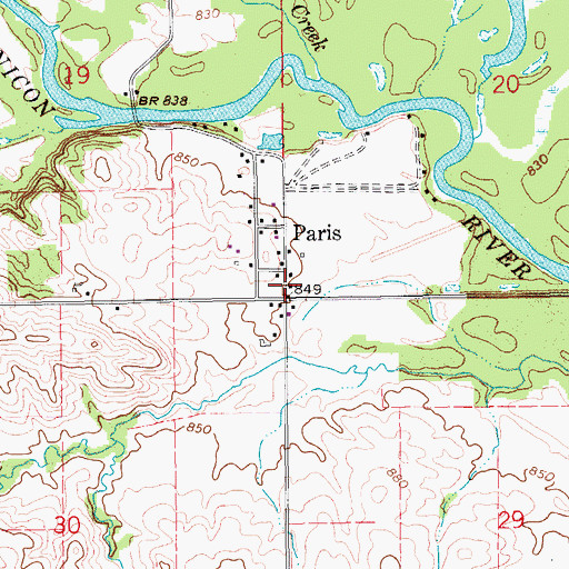 Topographic Map of Paris Post Office (historical), IA