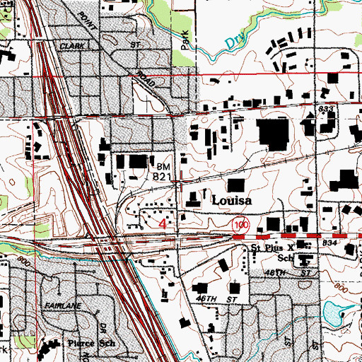 Topographic Map of Louisa (historical), IA