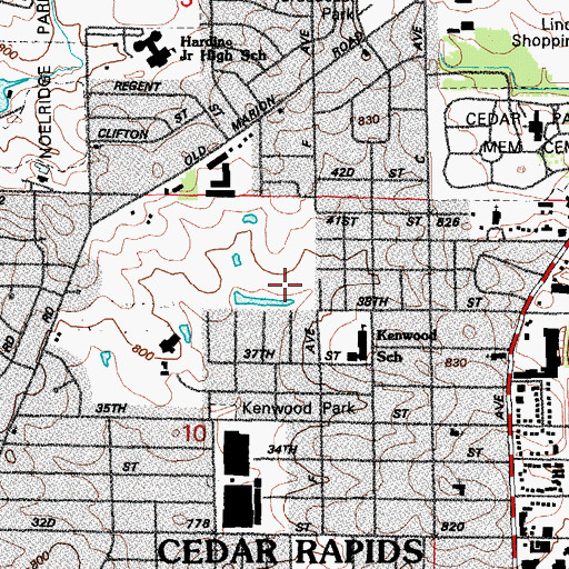Topographic Map of Kenwood Park Post Office (historical), IA