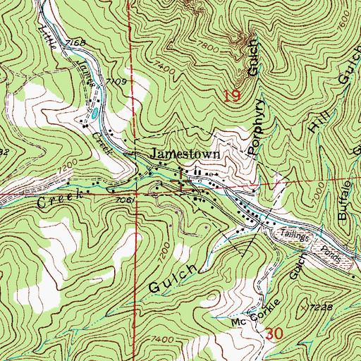 Topographic Map of Jamestown, CO