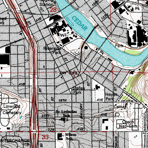 Topographic Map of National Czech and Slovak Museum and Library, IA
