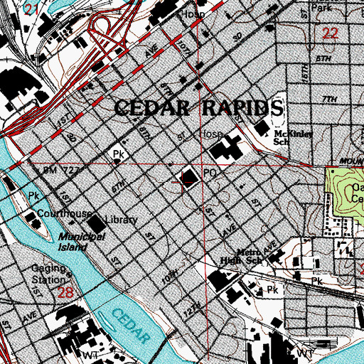 Topographic Map of Cedar Rapids Post Office, IA