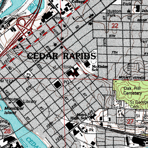 Topographic Map of Mercy Medical Center, IA