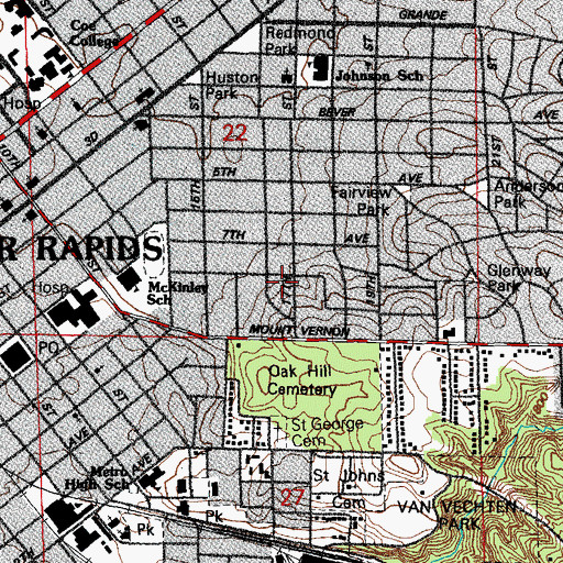 Topographic Map of Higley Mansion Care Center, IA