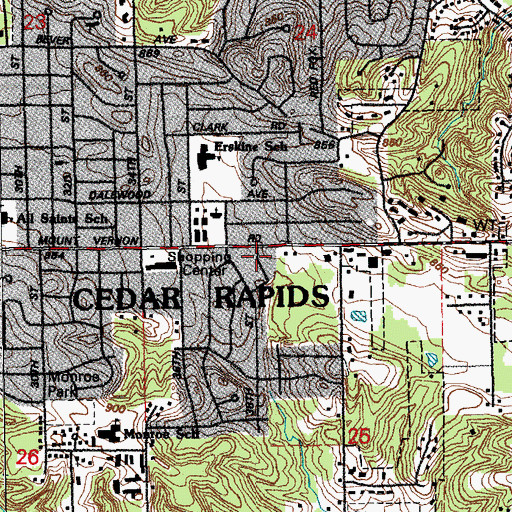 Topographic Map of Mercy Care Vernon Village, IA