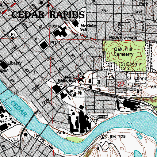 Topographic Map of Metro High School, IA