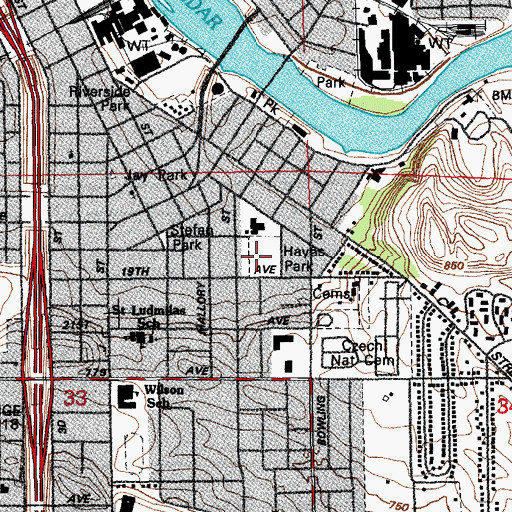 Topographic Map of Hayes Park, IA