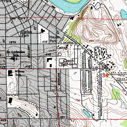 Topographic Map of Czech National Cemetery, IA