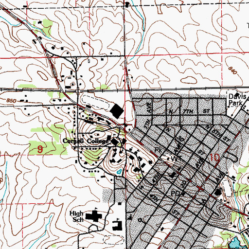 Topographic Map of Alumni Hall, IA