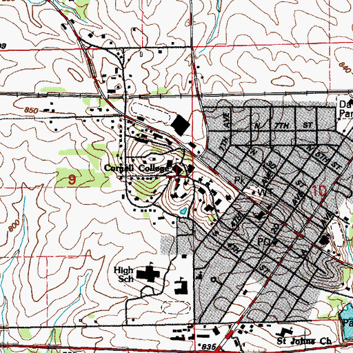 Topographic Map of Dows Residence Hall, IA