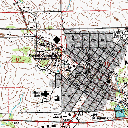 Topographic Map of Russell D Cole Library, IA