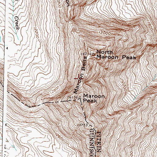 Topographic Map of Maroon Bells, CO