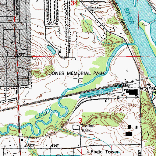 Topographic Map of Jones Park Golf Course, IA