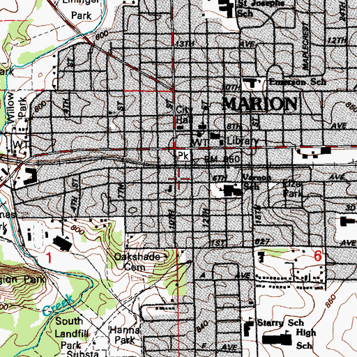 Topographic Map of Marion Carnegie Library, IA