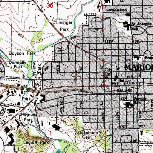 Topographic Map of Marion Fire Department Station 1, IA