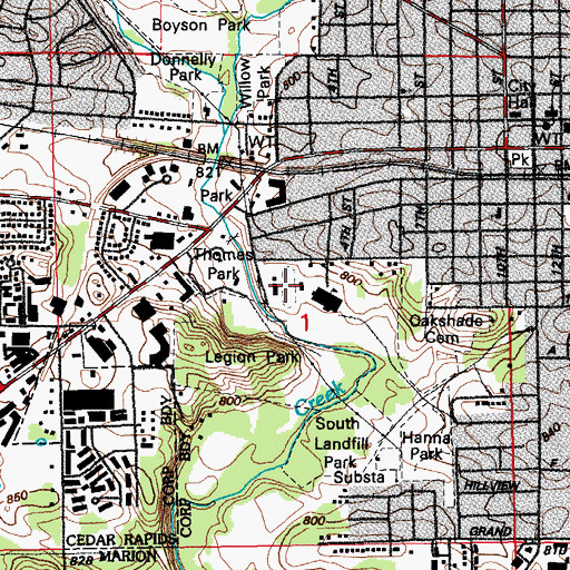 Topographic Map of Marion Football Field, IA