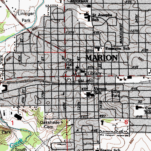 Topographic Map of Marion, IA
