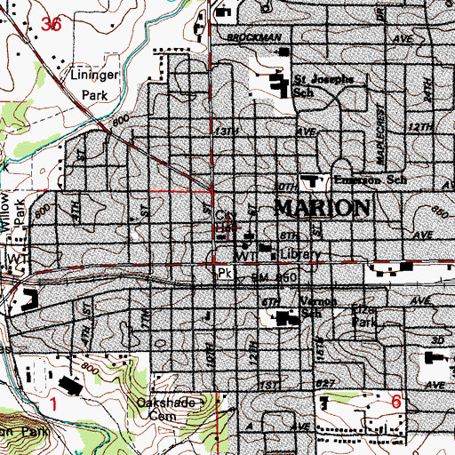 Topographic Map of Granger House - Marion Historical Museum, IA