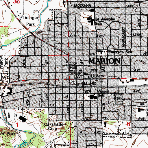 Topographic Map of Marion United Pentecostal Church, IA