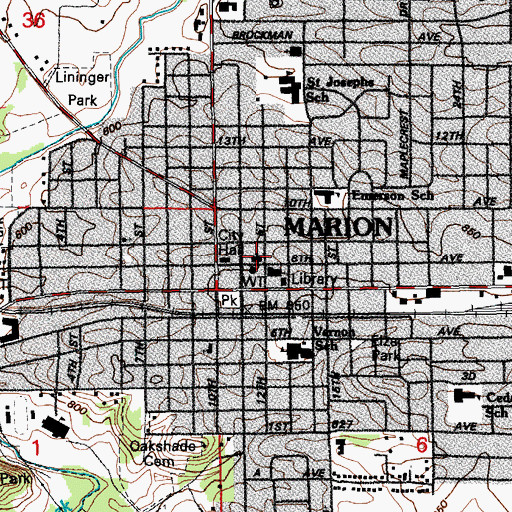 Topographic Map of First Presbyterian Church, IA
