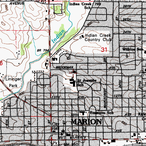 Topographic Map of Saint Josephs Church, IA