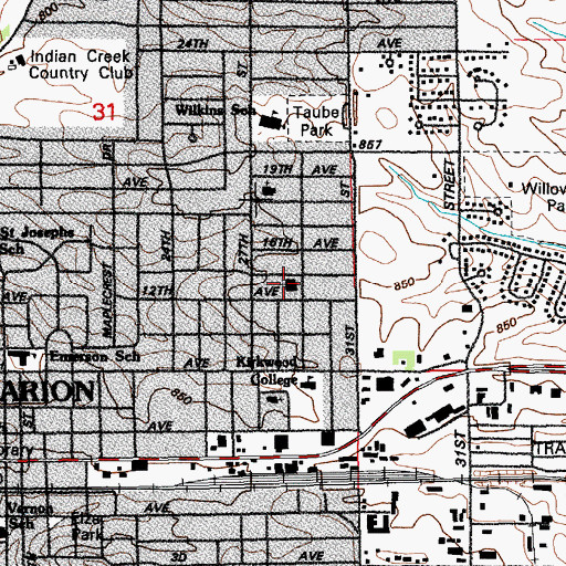 Topographic Map of First Baptist Church of Marion, IA
