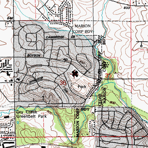 Topographic Map of Bowman Woods Elementary School, IA