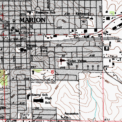 Topographic Map of Francis Marion Intermediate School, IA