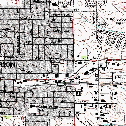 Topographic Map of Kirkwood Community College, IA