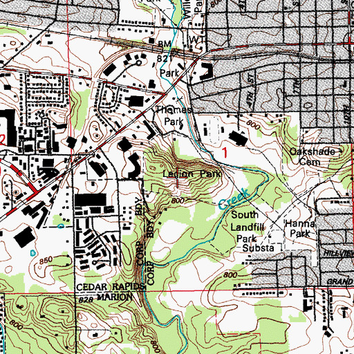 Topographic Map of Legion Park, IA