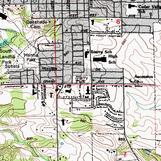 Topographic Map of Starry Park, IA