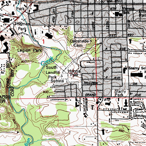 Topographic Map of Hanna Park, IA