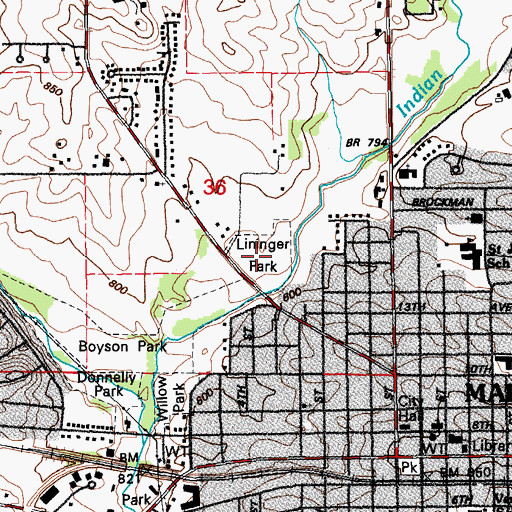 Topographic Map of Lininger Park, IA