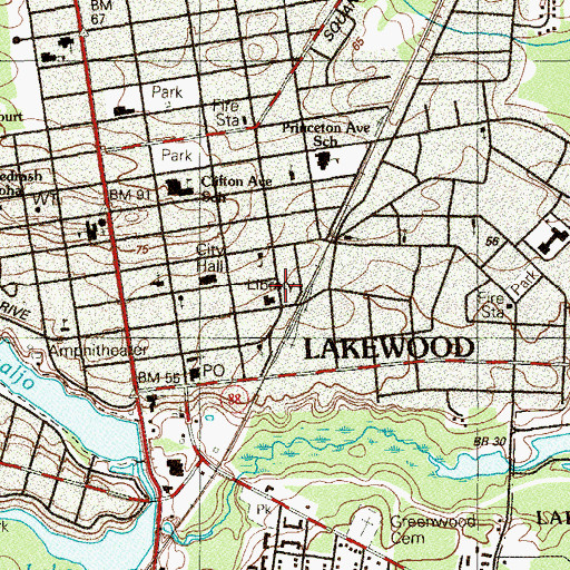 Topographic Map of Lakewood Branch Ocean County Library, NJ