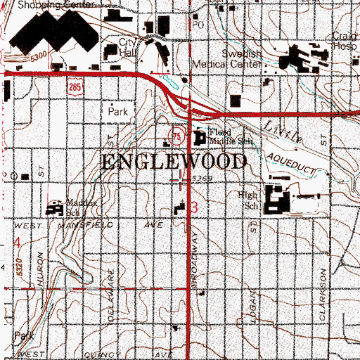 Topographic Map of Englewood, CO