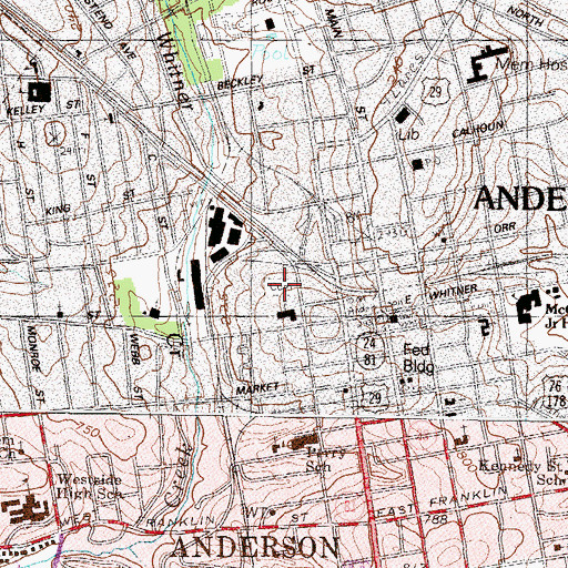 Topographic Map of Anderson First Presbyterian Cemetery, SC